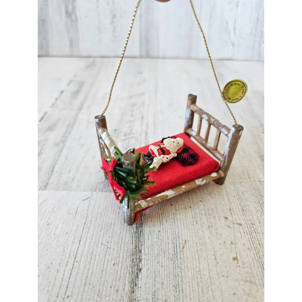 Antique Kurt Adler Santa bed rabbit ornament‎ vintage wooden Xmas tree